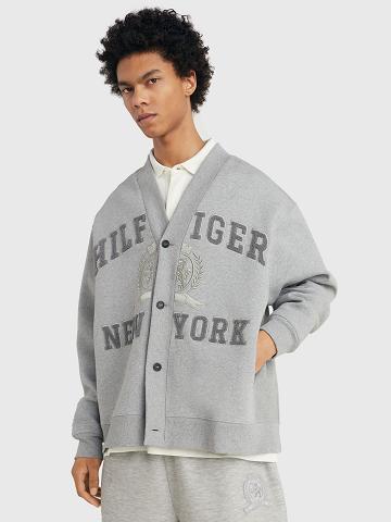 Férfi Tommy Hilfiger Fleece cardigan Pulóverek Szürke | HU 907HAP